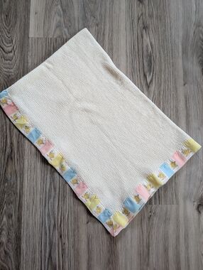 VTG Cannon Mills Waffle Knit Baby Blanket  Chics Nylon Binding 52" x 36" Lovey